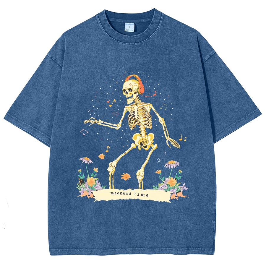 Potisk lebky Retro T-shirt Snížená ramena Pánská Dámská Vintage Trička s krátkým rukávem Jednobarevná