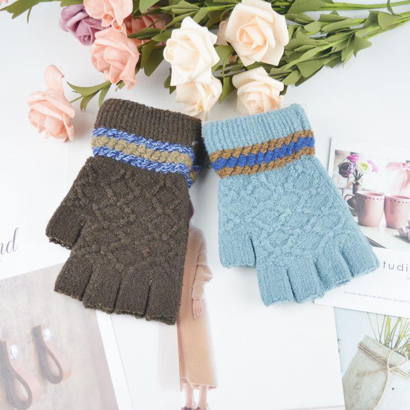 Gants demi-doigts pour homme hiver hiver chaud tricotés laine épaissis doigts nus