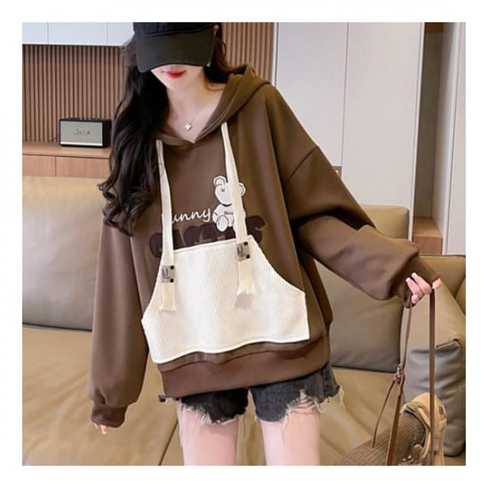 Navava Casual Bear Color Block Long Sleeve Hoodie Nt1957