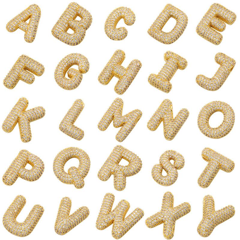 Hot-selling copper inlaid with zirconium 26 English bubble letter pendant DIY perforated bracelet necklace fat letter pendant A