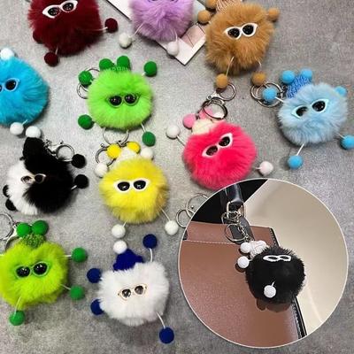 Plush Keychain Elf Rex Rabbit Hair Pendant Imitation Plush Pendant Coal Ball Colorful Cute Creative Bag Pendant