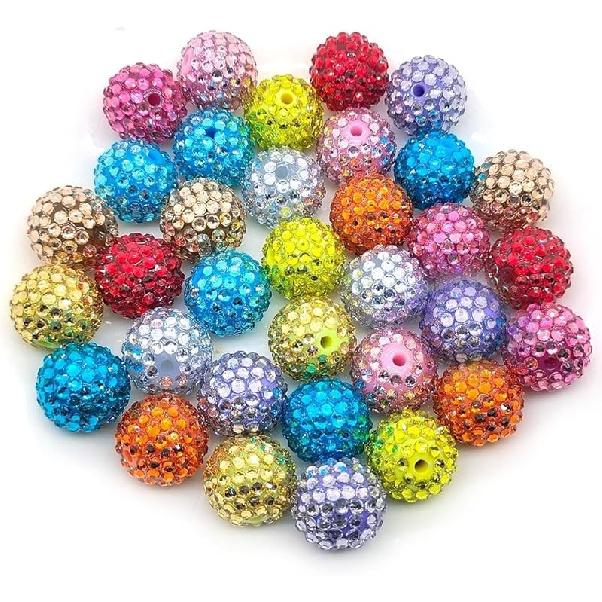 20mm, 16mm, 14mm, 12mm, 10mm Colorful Rhinestone Beads Round Spacer Beads for Jewelry Bracelet Necklace Pen Bag Chain Making Crafts Supplies (16mm