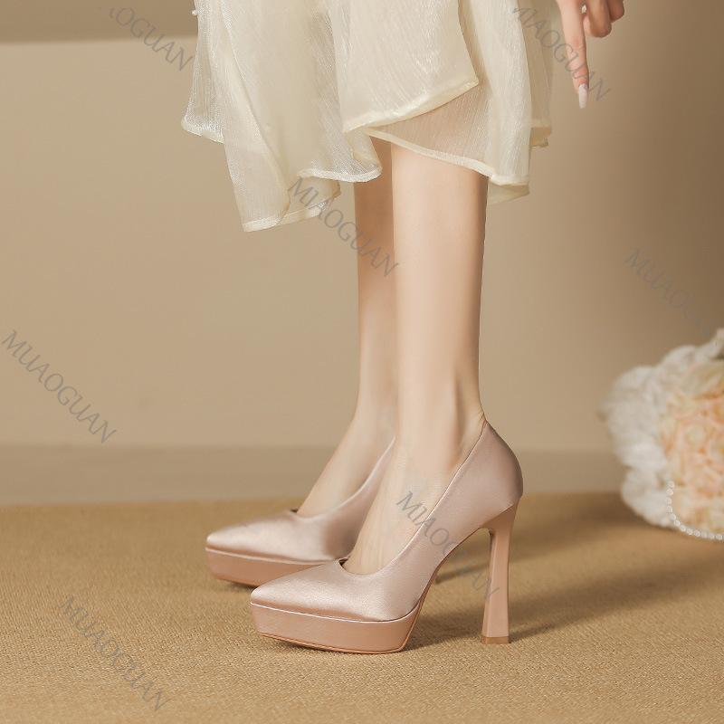 Zapatos de Plataforma para Mujer Tacones de Aguja Satinados Punta Fina Sexy 10 cm 12 cm Tacones Ultra Altos Primavera Otoño Elegantes Zapatos de Vestir para Mujer