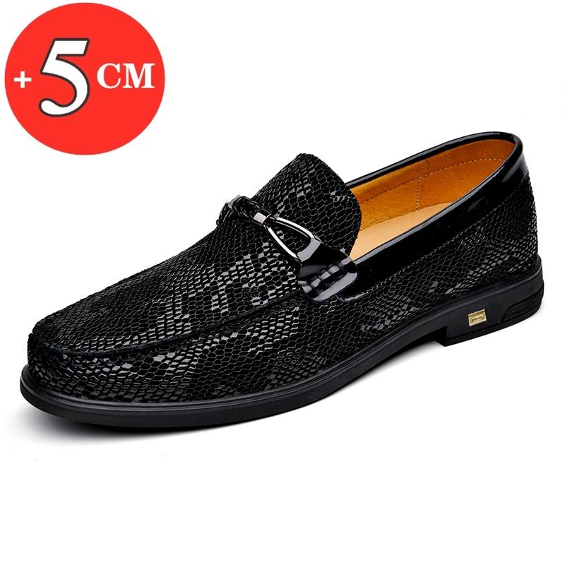 Fashion Flat/5CM Men Wedding Dress Shoes Loafers Men Elevator Shoes Slip On Height Increase Shoes Male Cowhide Leather Oxford Shoes