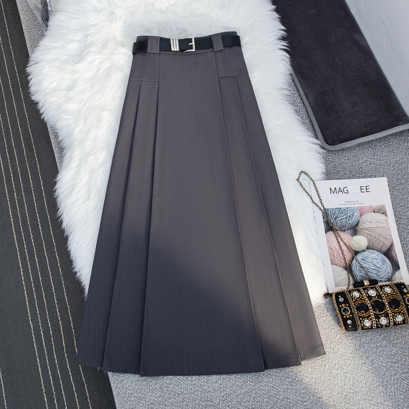 

Big Brand Buyer Shop Big Sale Leak-Picking ~ Gray Pleated Suit Skirt Female Spring and Summer High Waist Slim Looking A- line Long Skirt Grey S