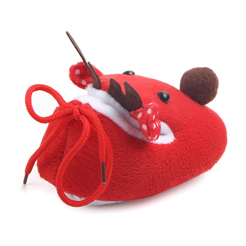 Cute Elk Design Baby Ultra Soft Sole Fleece Shoes as Christmas Gift for Autumn Winter