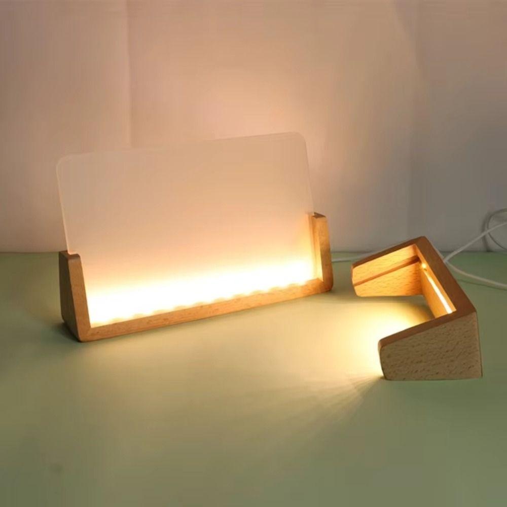 Warm Light Wooden Lighted Base Non-slip Acrylic Cards Display Racks LED Lighted Stand  Home Decor