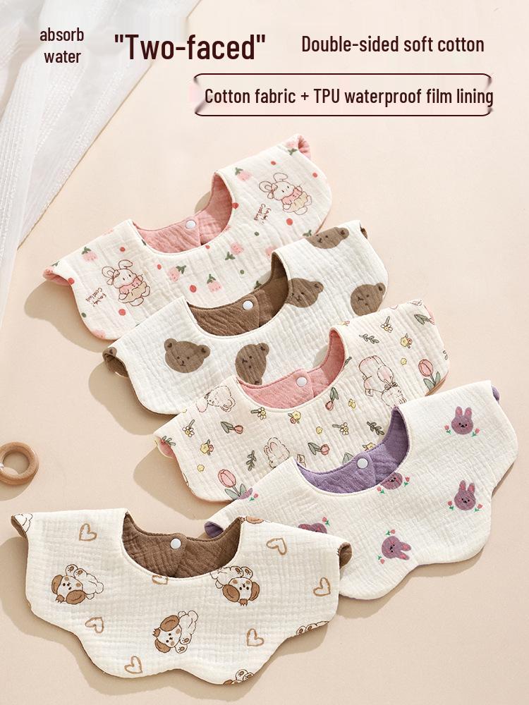 Korean Style 360° Waterproof Baby Bibs - Double-Sided Pure Cotton Gauze