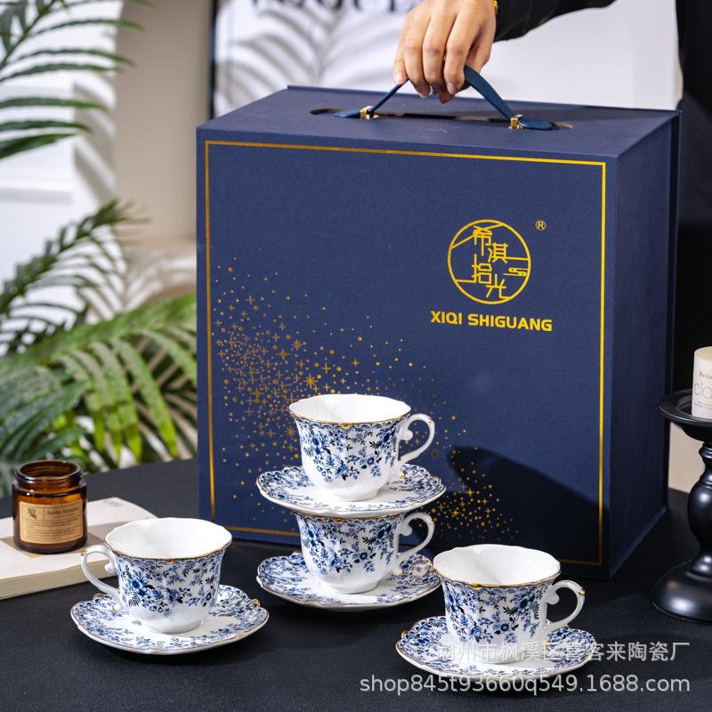 Blue Love Flower Bone China Coffee Cup Saucer High-End Exquisite Ceramic Coffee Cup Women'S English Afternoon Tea Tea Set