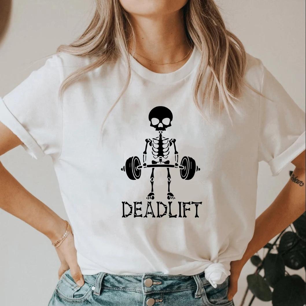 Deadlift Skeleton Tshirt Skeleton Workout T Shirt Bodybuilding Shirt Gym Tees Unisex Short Sleeve Tshirts Funny Fitness Tops M