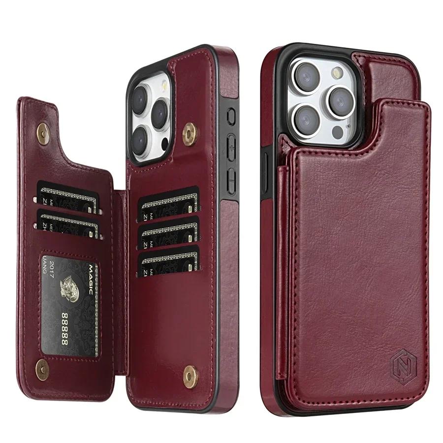 Wallet RFID Blocking Layer Protect -Theft Magnetic Leather Case For iPhone 16e 16 Pro Max 15 Plus 14 13 12 11 SE2 XS XR 8 7