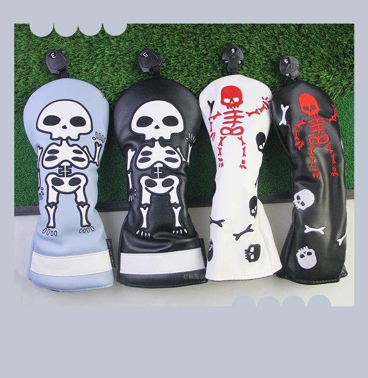 Skull Embroidered Golf Wood Headcover with Rotating Number Tag (1/3/5/UT)
