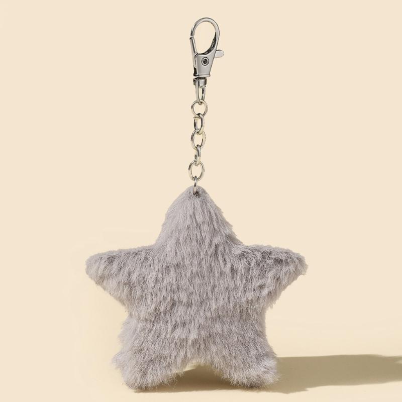 Cute Plush Five-pointed Star Charm Keychain Soft Stuffed Ornament Keyring Lovely Pendants for Purse Bag Backpack Handbag