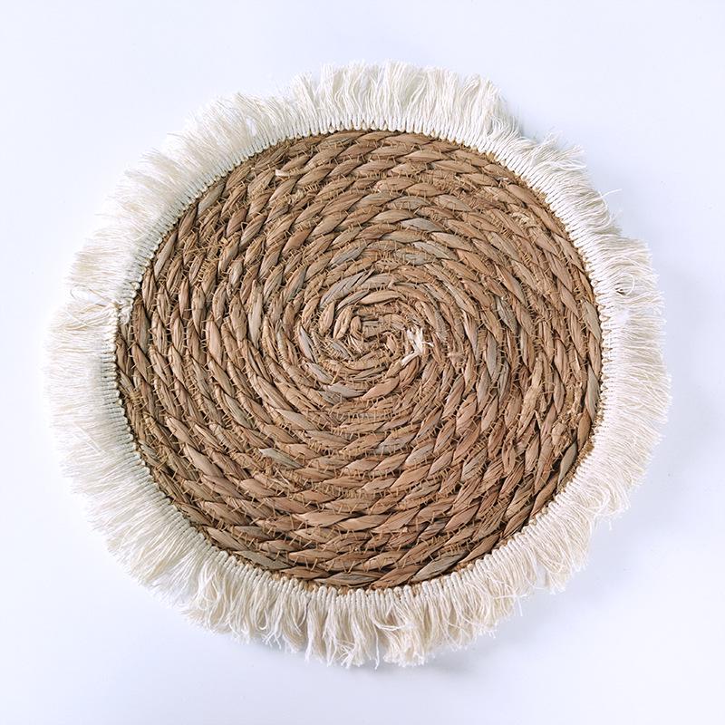 Японская ручная работа, плетеная из соломы, круглая подставка с теплоизоляцией 25cm with Tassel