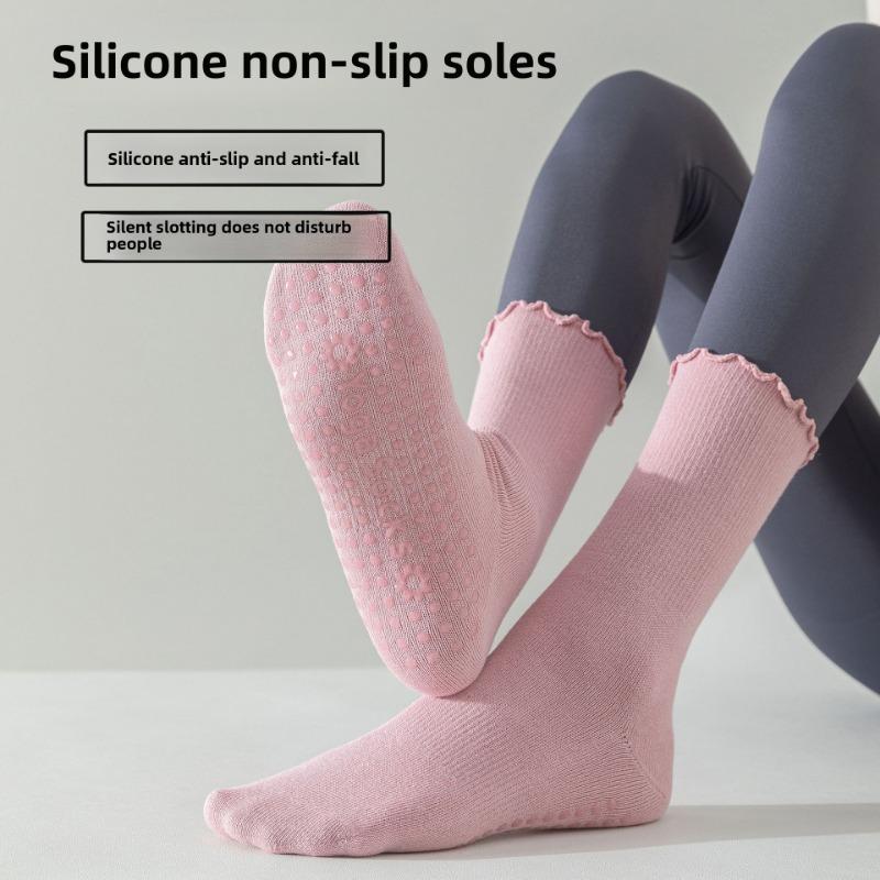 5 Pairs Combed Cotton Socks Boneless Non-slip Indoor Pilates Yoga Stockings Women's Wooden Ear Lace Fitness Sports Stockings