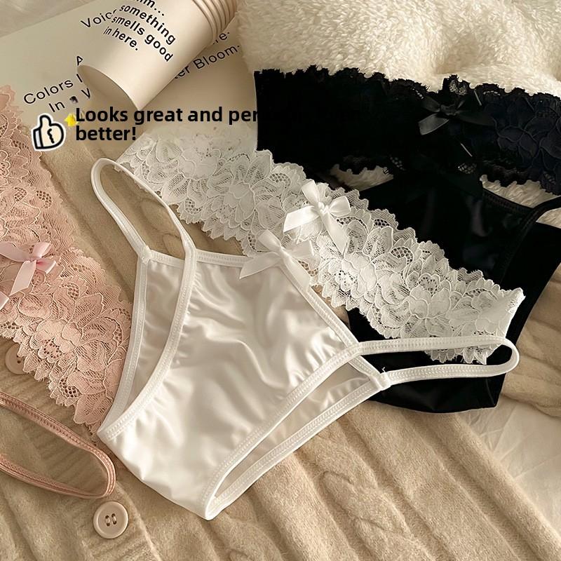 Ladies Summer Thin Sexy Lace Lace Satin Hollow Low Waist Triangle Briefs