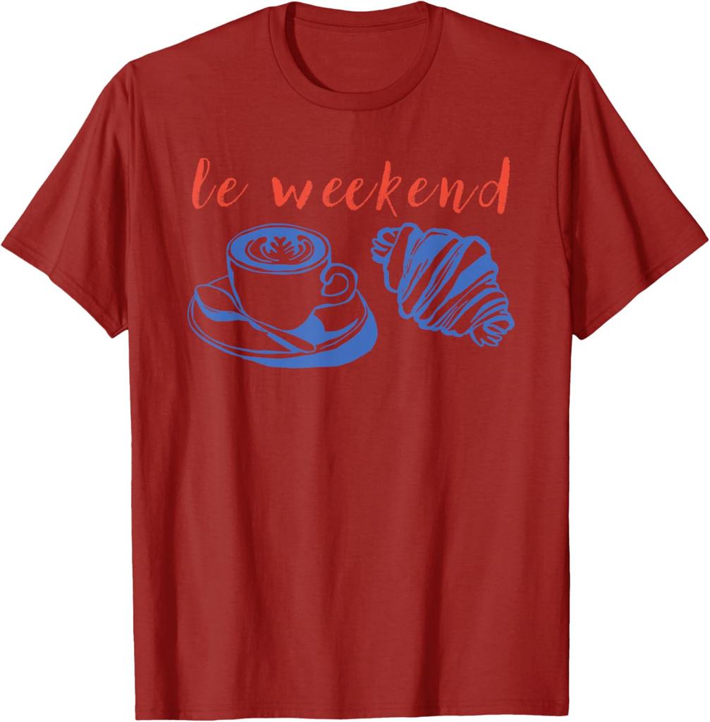 Le Weekend Coffee Croissant Graphic Tee Relaxing Casual Short Sleeve TShirt