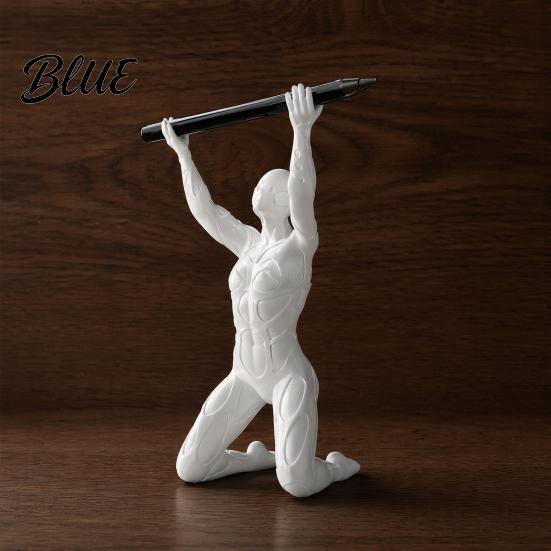 Home Office Organizer 3D Printed Kneeling Pen Holder Weightlifting Design Organizer Matte White Holder Creative Pencil for Desktop Decoration