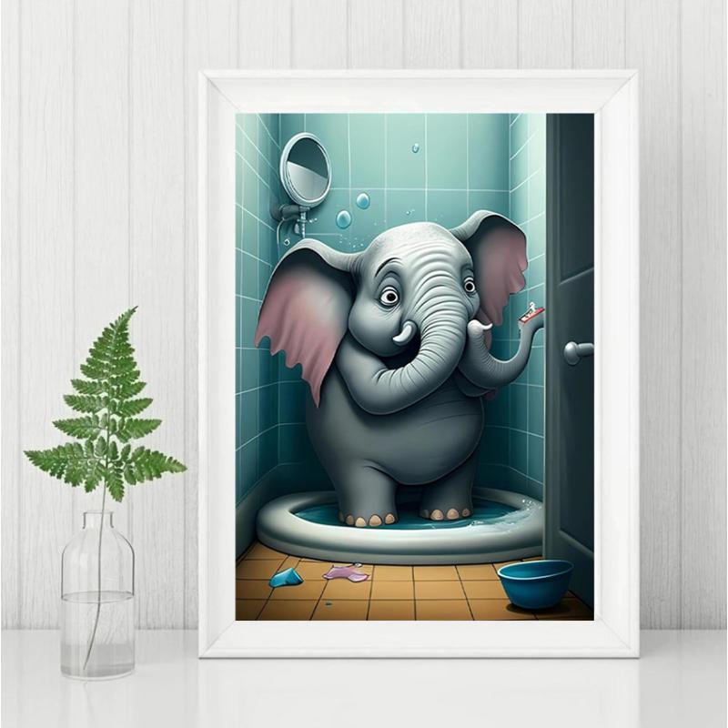 5D DIY Diamond Painting Cartoon Elephant Icon Mosaic Real Rhinestone Cross Stitch Embroidery Mural