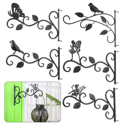 Black Hanging Flower Basket Brackets Iron Butterfly Bird Pattern Wall Mounted Plant Hanger Balcony Terrace Veranda