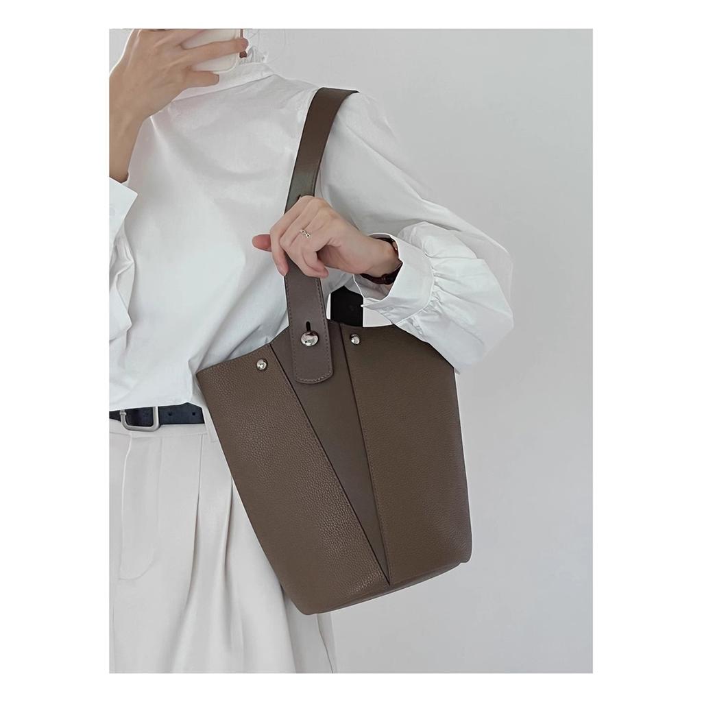 Lila Eimer Tasche Tasche Damen Textur Große Kapazität Fauler Stil Pendler Gemüsekorb Schultertasche Henkeltasche