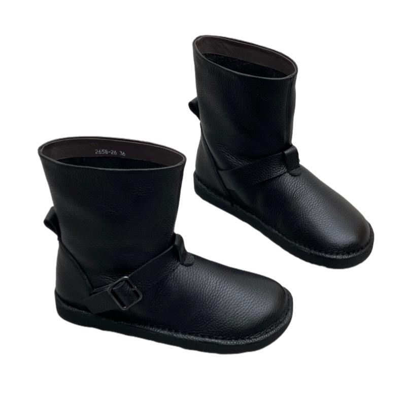 The New Women's Shoes Are Fashionable Round-toed, Short-top, Belt-buckle Skinny Boots and Soft Leather Boots