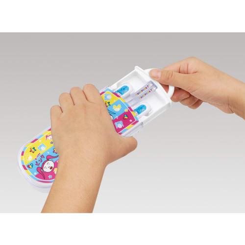 Skater Children's Lunch Box Trio Set Chopsticks Spoon Fork Kids Cutlery Antibacterial Treatment Easy to Open Sliding Type Made in Japan Takeshita Para