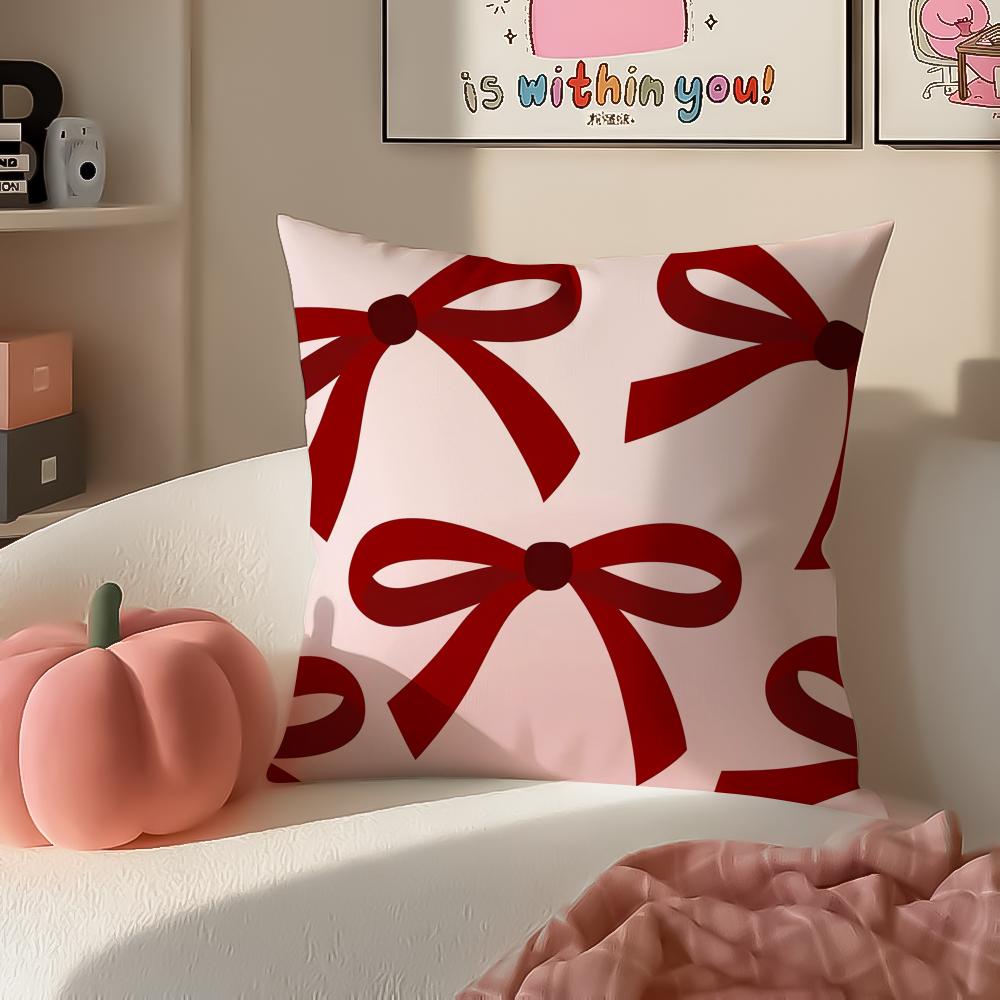Sweet Girly Floral Art Pink Bow Cherry Pattern Cushion Cover Pillowcase Short Plush Invisible zipper Room Sofa Cushion Cover