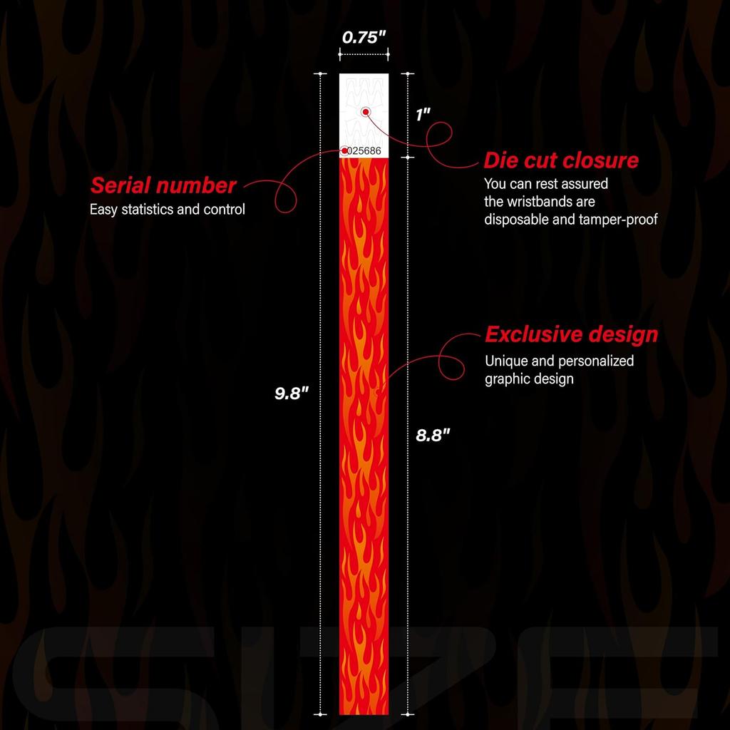 250 Tyvek Wristbands - Colored Paper Wristbands for Events - Red Flame Wrist Bands for Parties, Games, Competitions (red)