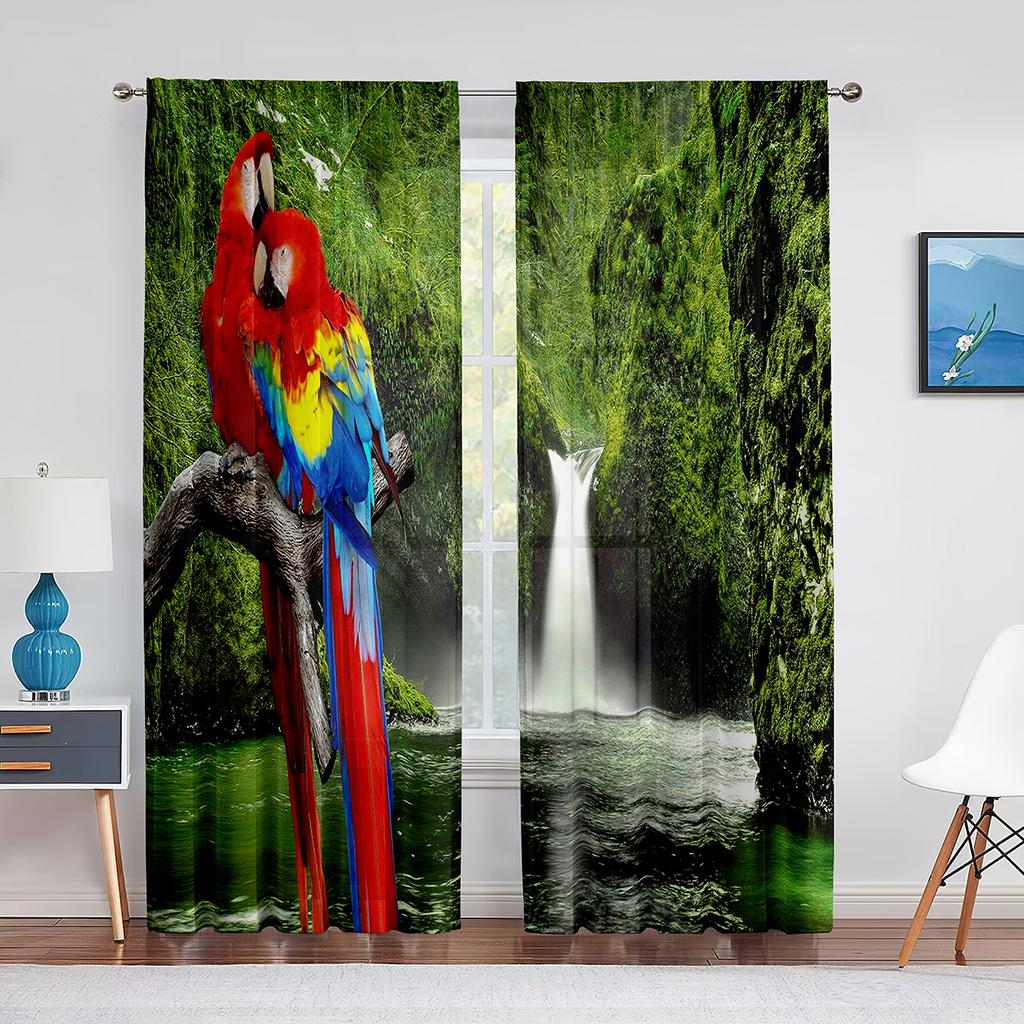 Perdele din tulle tropicale cu papagal colorat în picioare pentru sufragerie, perdele pentru fereastră de bucătărie, perdea transparentă din voal