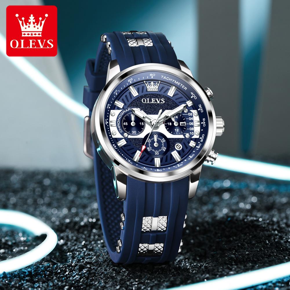OLEVS Brand Original Quartz Watch Men Sports Silicone Waterproof Luminous Multifunctional Chronograph Watches For Men