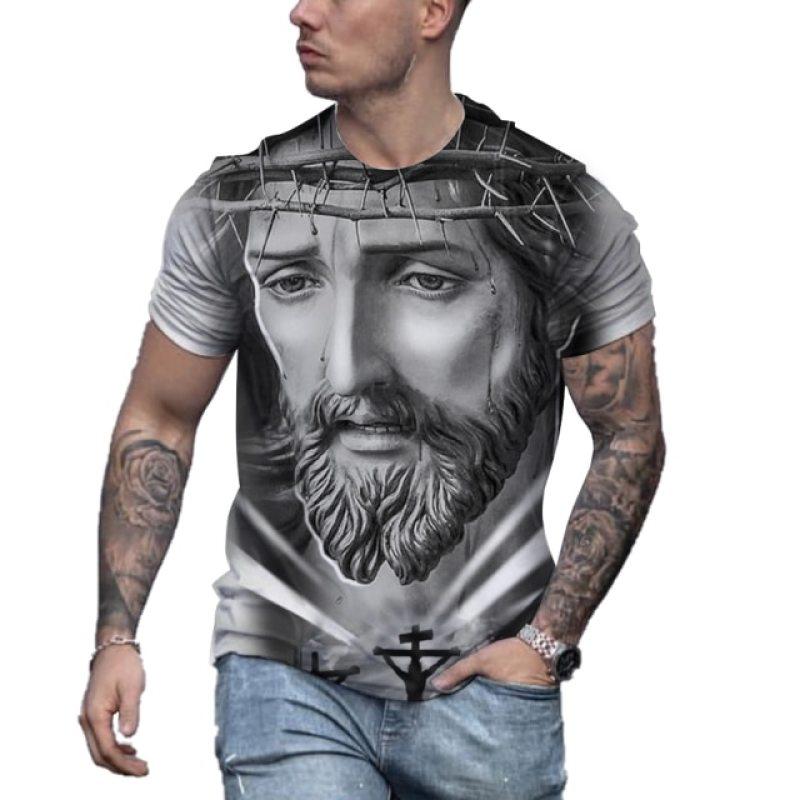 Retro Men's T-shirt Jesus Pattern T-shirt Men's Casual Short sleeved T-shirt Quick Drying Large Clothing Top Street Clothing