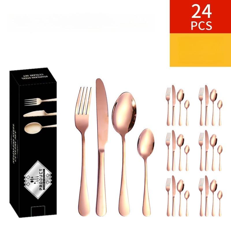 Stainless Steel Cutlery Set, Western-style Steak Knife, Fork, and Dessert Spoon Set (24-piece Set)