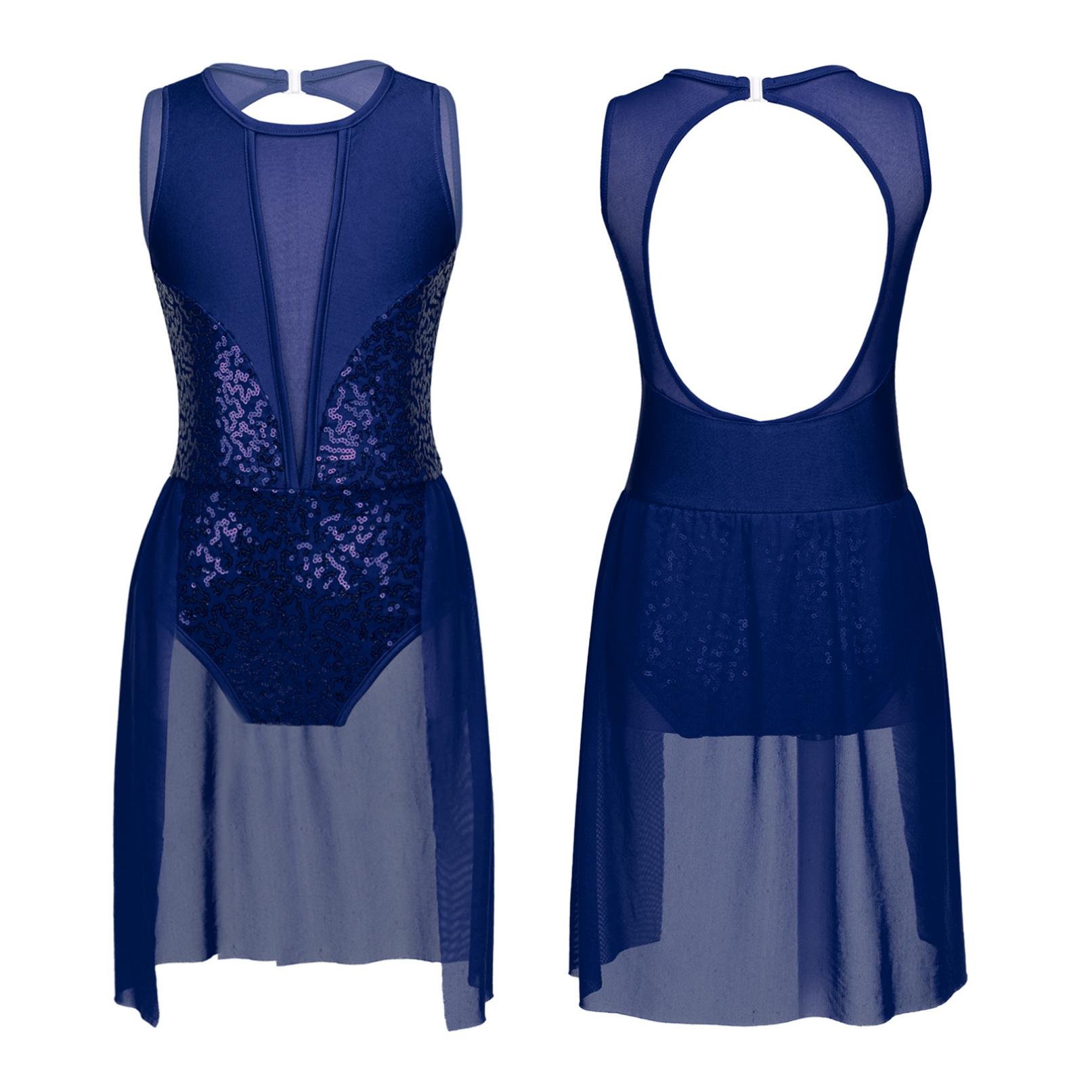 

Діти Дівчата Камзол Паєтки Балетна танцювальна сукня Ліричний танцювальний одяг Сучасний сучасний бальний гімнастичний костюм 7-8 Years темно-синього кольору