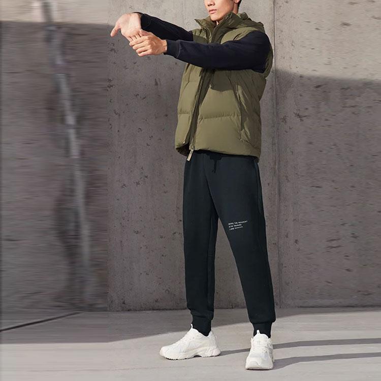 Li Ning Training Series Logo Print Zipper Hooded Sleeveless Down Vest Men Vests Olive-Green AMRS081-3