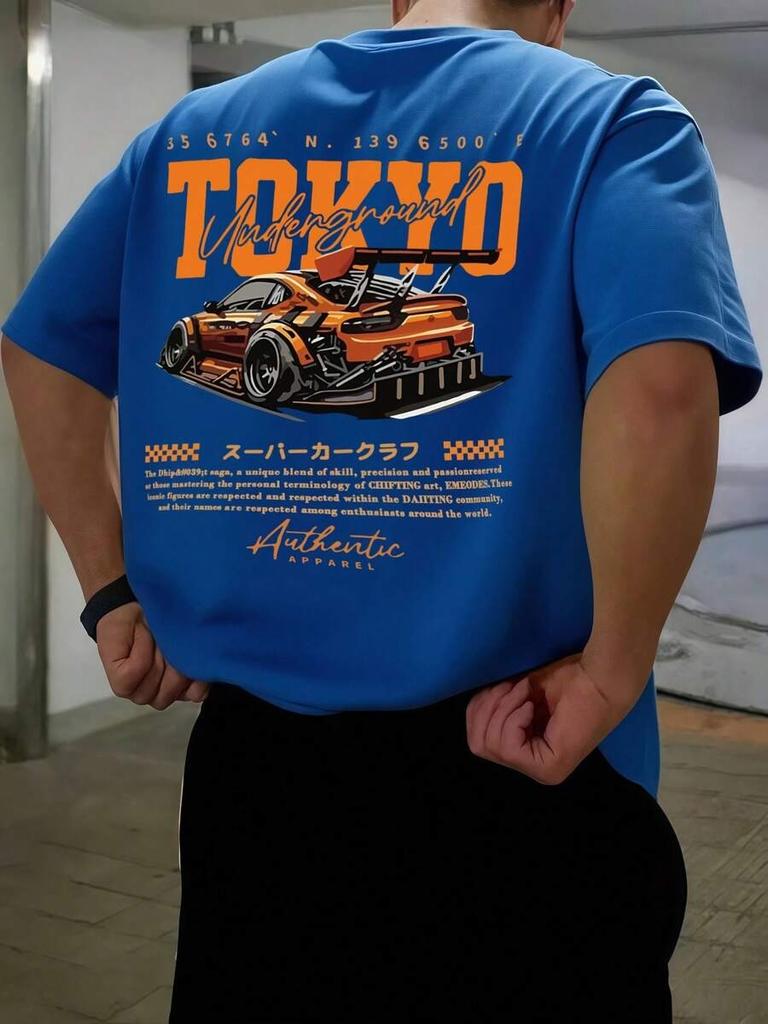 Unisexs Pure Cotton Tshirt with Racing EleUnisexts Tokyo Street Style Racing Culture Daily Attire