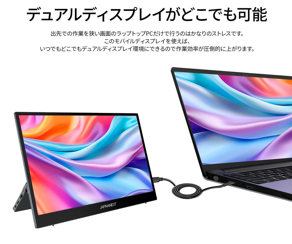 Refurbished JAPANNEXT Mobile Monitor with IPS Full HD 1920x1080 Resolution 14.1-inch Panel, (USB/Type C/Mac Compatible, Built-in Speakers, 100% sRGB,
