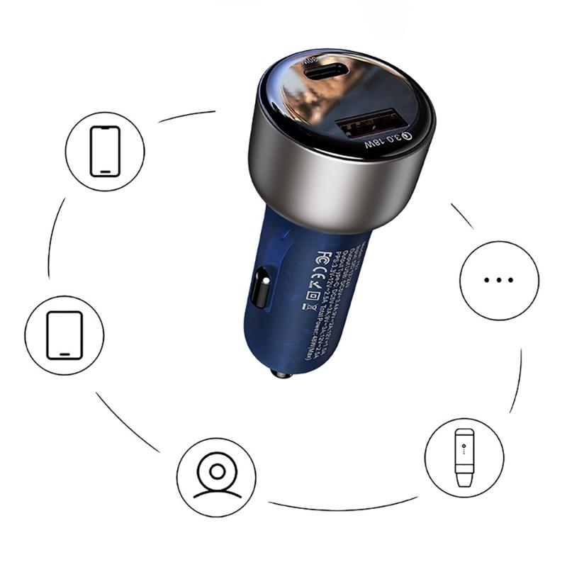 QC3.0 Car Charger Double Slot 48W USB-A Type C Charging Adapter Quick Car Cigarettes Lighter Charger