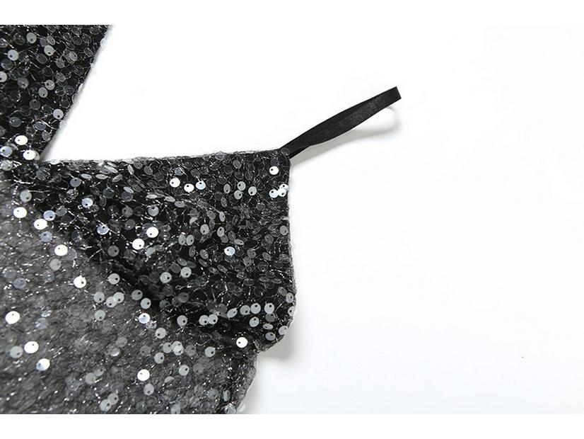 2025 Summer Women's Sequin Spaghetti Strap V-Neck Backless Tank Top