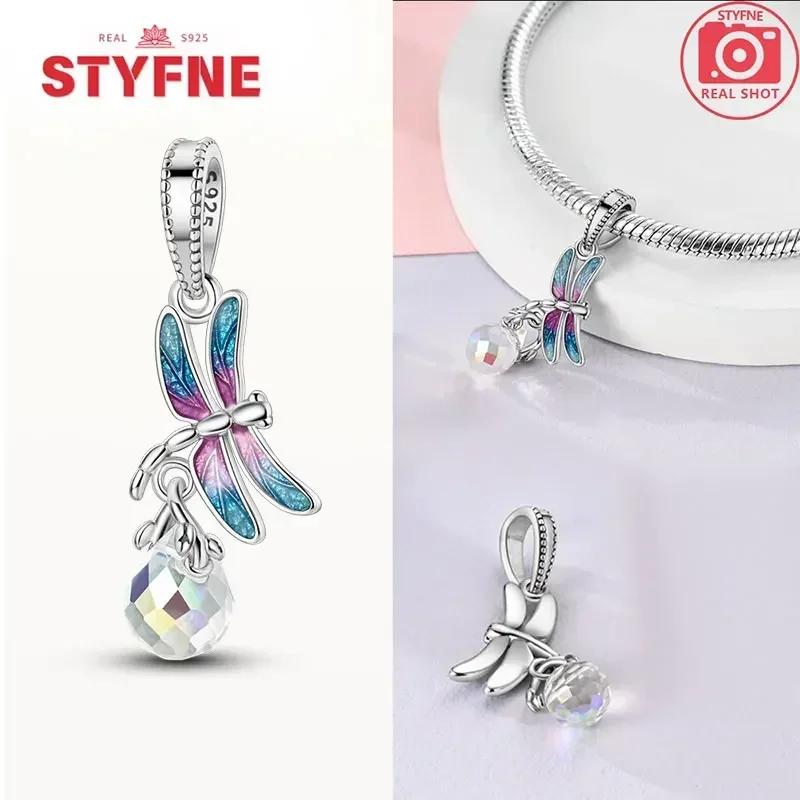 Silver 925 Colored Zircon Heart-shaped Pendant Beads Charm Fit Bracelet Jewelry Making Fine Gift for Women