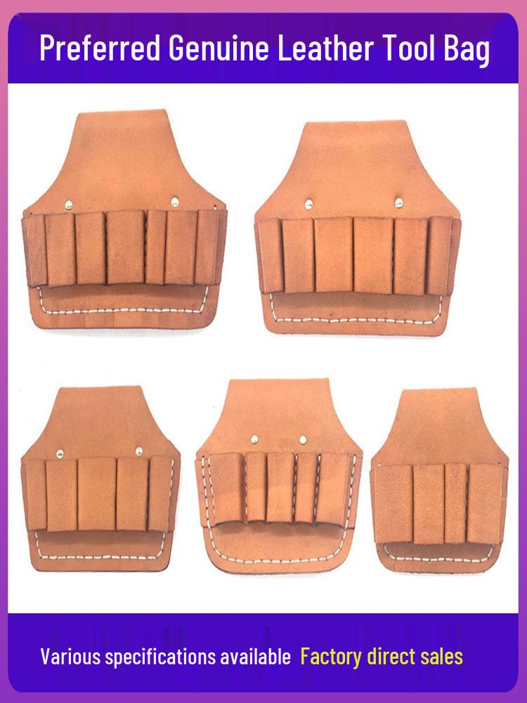 Cowhide Electrician Waist Bag: Wear-resistant Leather Tool Belt with Plier Holster, Seven Versatile Pockets, Free Shipping