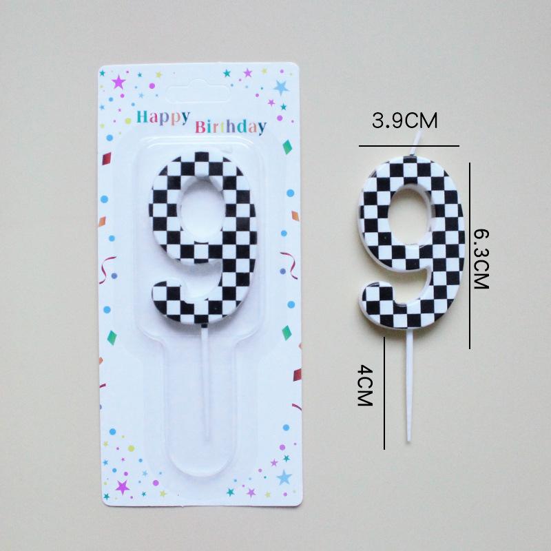 Checkerboard Number 0-9 Candle Birthday Party Decoration Black and White Checkered Card Number Candle