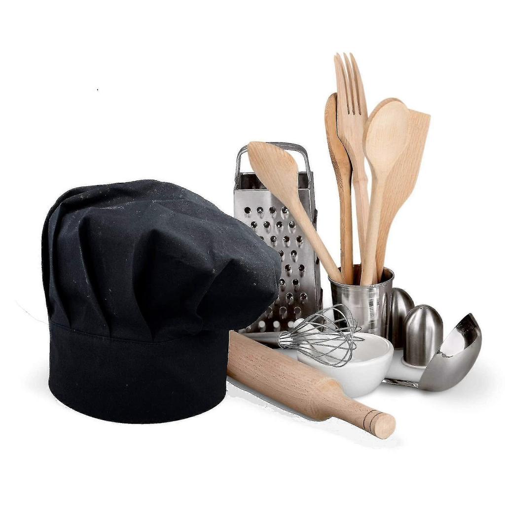 Chef's Hat Unisex Cotton Chef's Hat Kitchen Chef Hotel Restaurant Gastro Hats Adjustable For Men, Women, Cooking, Black - PJ