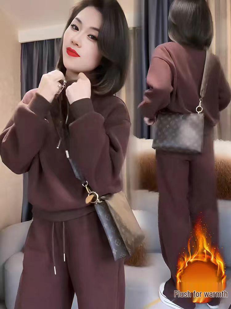 2024 Autumn/Winter High-End Petite Fleece Sweatshirt & Pants Casual Fashion Set