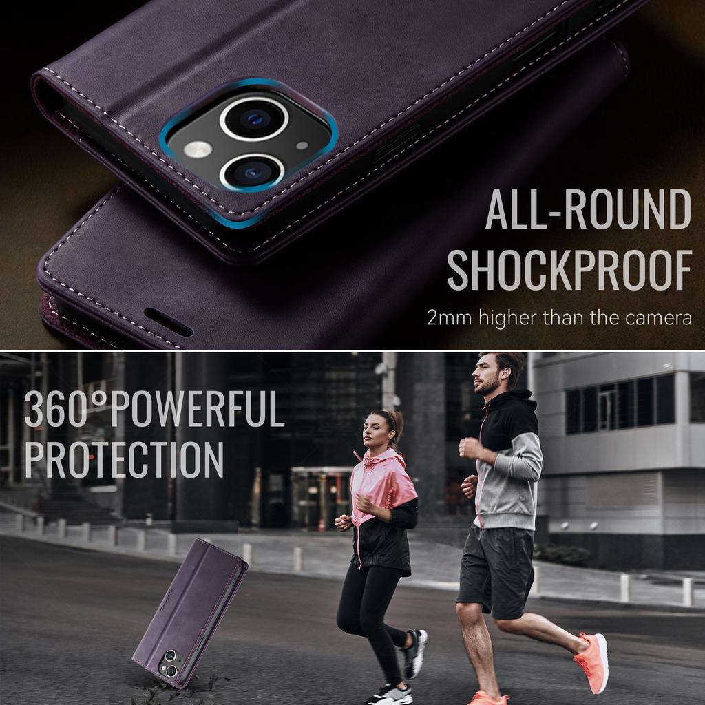 For iPhone 15 Plus Case CASEME 033 Series RFID Blocking Wallet Stand Calf Texture Leather Phone Cover