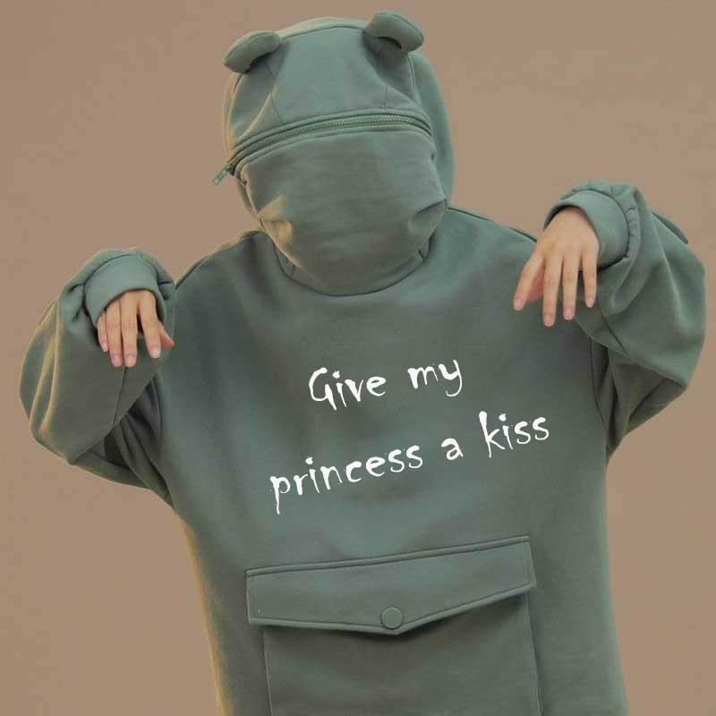 frog letter zipper pocket oversized moletom com capuz the frog kisses the princess