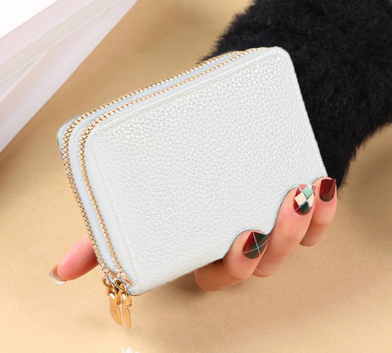 

Trendy 2026 Multi-functional Lychee Pattern Double Zipper Card Holder & Coin Purse белый