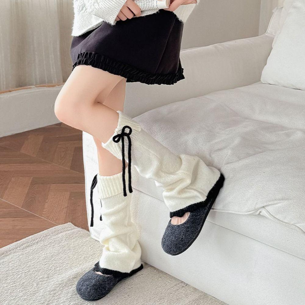 Y2K Lace Up Leg Warmers Sweet Ballet Women's Plush Stockings Fashion Knit Banding Leggings  Winter