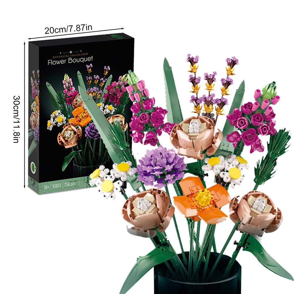 Stavební kostky Květina Květinářka Série Kytice růží Orchidej Věčná květina Plastová Sestavitelná hračka Dárek k Valentýnu Dekorace