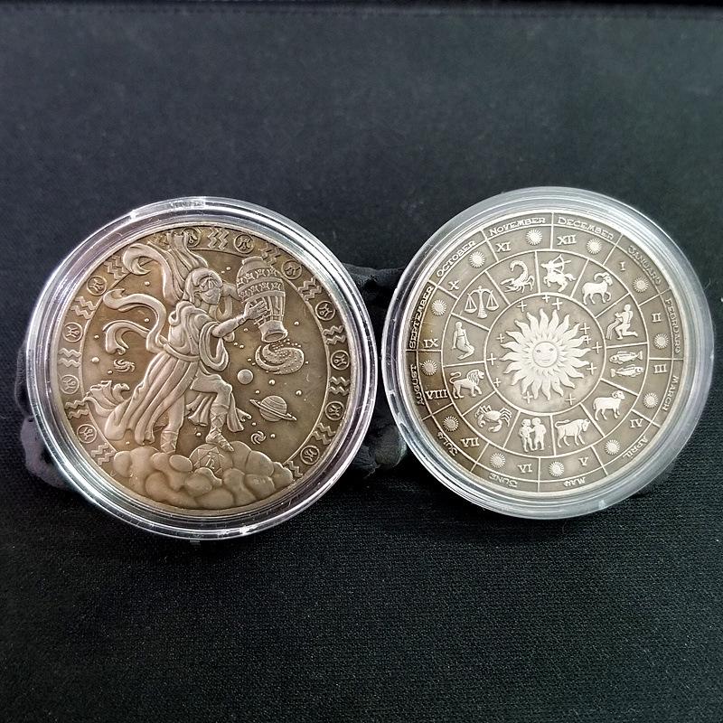 Antique Iron Box of European and American Silver Zodiac Coins